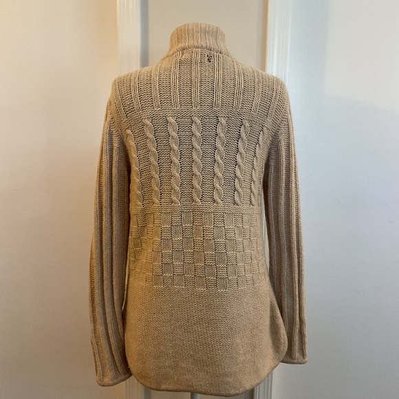 🩷 VTG Leroy Knitwear Womens Cardigan Sweater Tan Open Front Long Sleeve Sz M - Picture 9 of 9